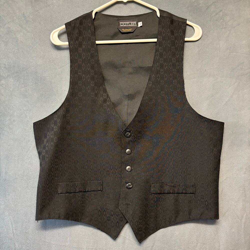 VTG Cotler Vest Made in USA Embossed Geometric Fancy Suit Office Wedding Club